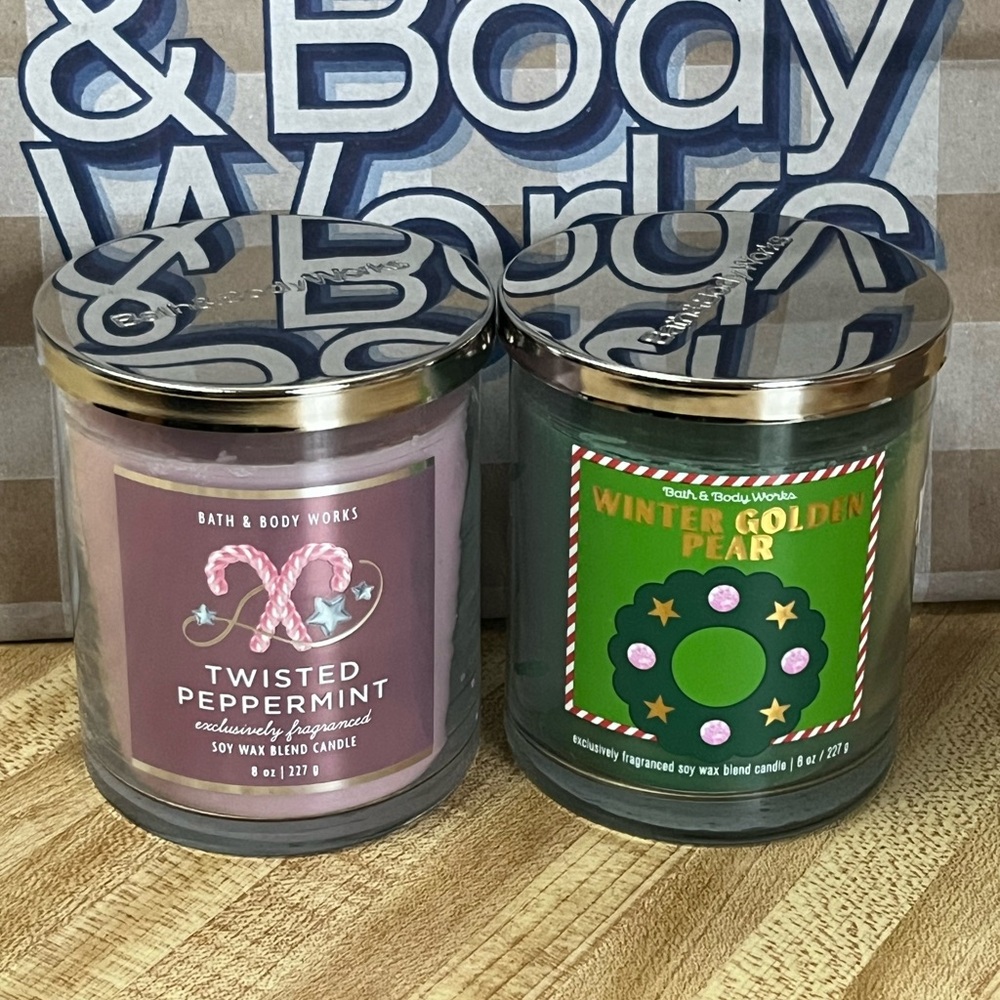Bath & Body Works Twisted Peppermint and Winter Golden Pear Single Wick Candles - Picture 2 of 7